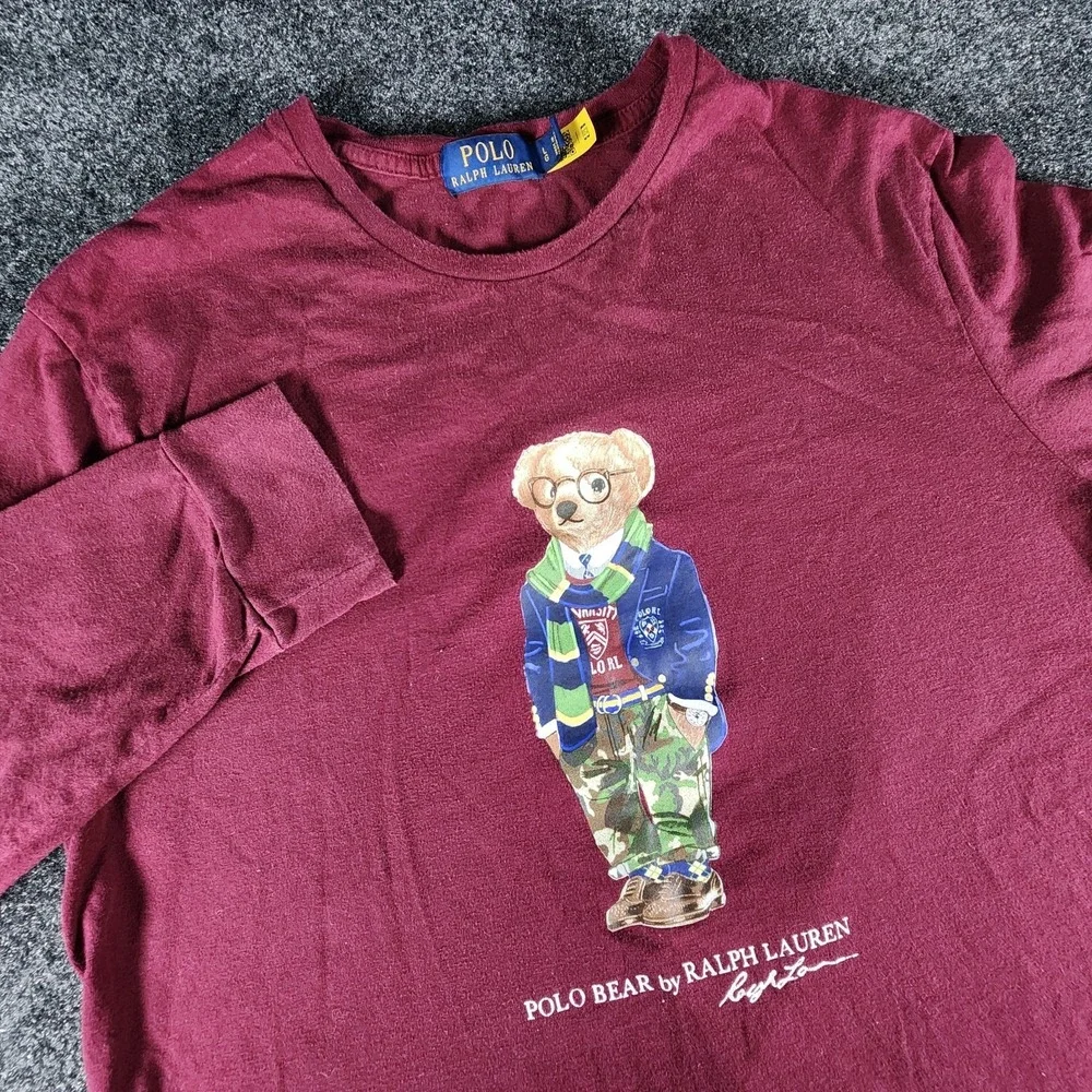 Polo Ralph Lauren‎ Men's Preppy Polo Bear Shirt Size L Maroon Ivy League
